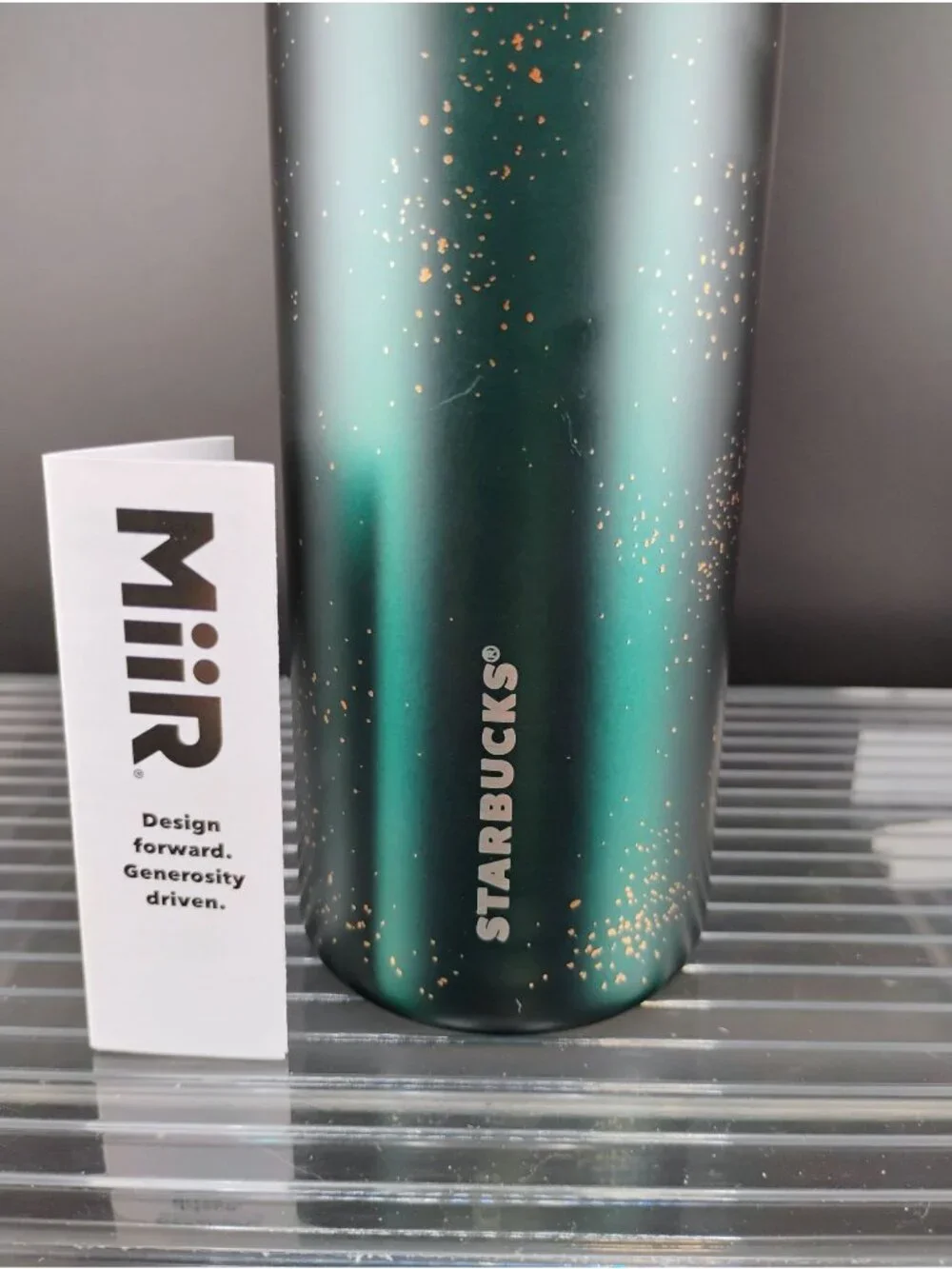 Starbucks Miir Green Tumbler With Gold Speck Design 16oz